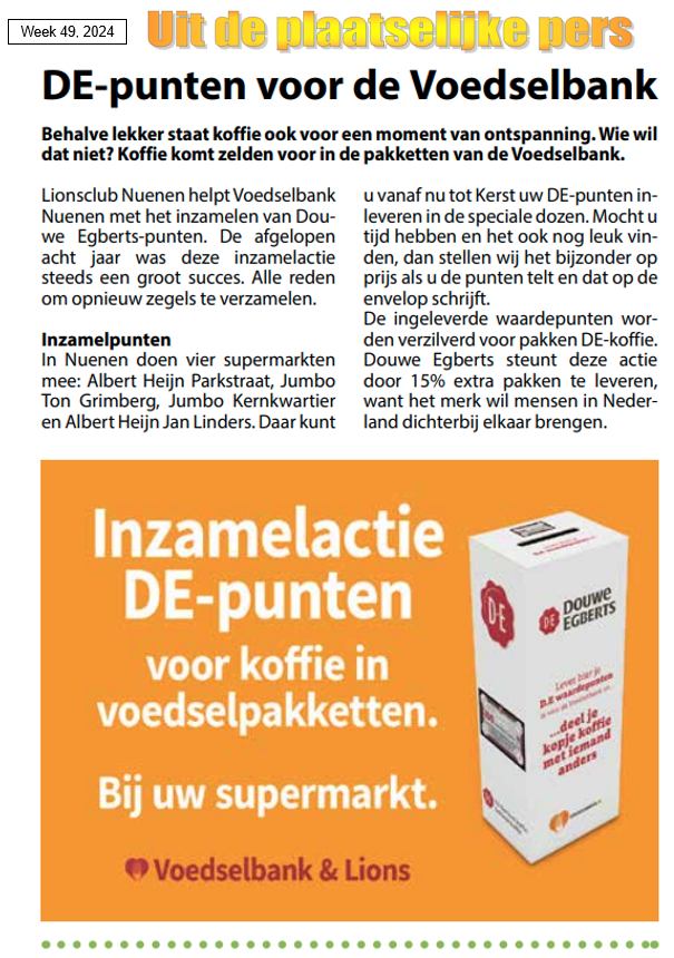 DE-punten voor de Voedselbank